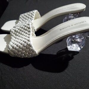 White Woven Acrylic Heels